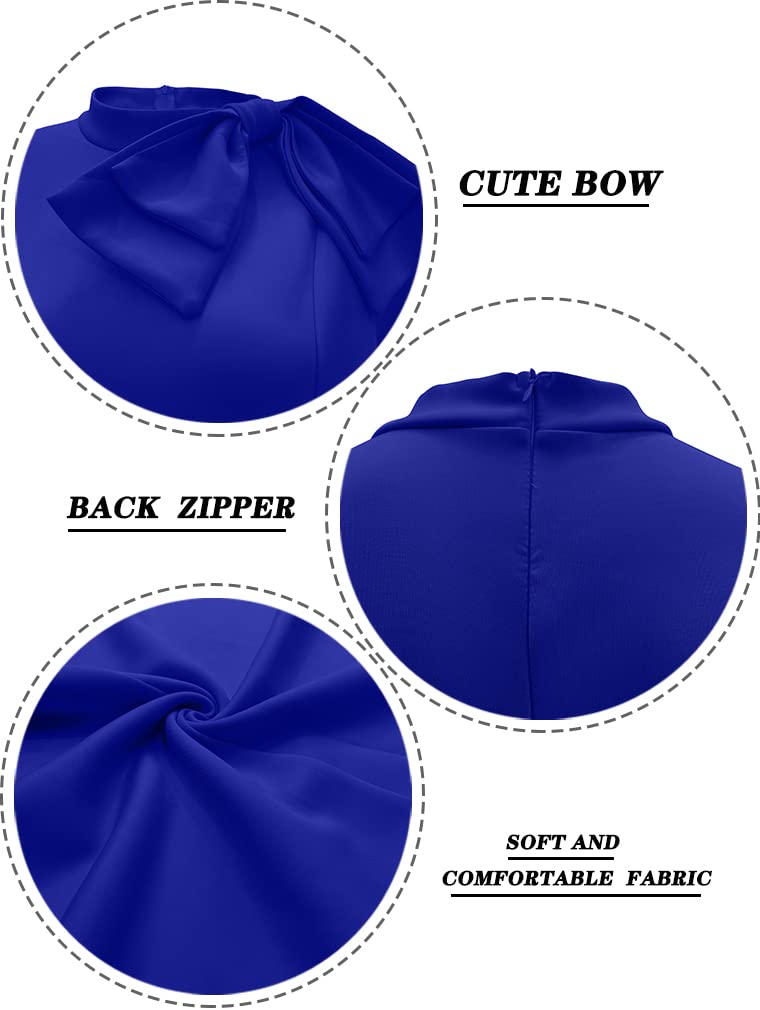 LAGSHIAN Women Fashion Peplum Bodycon Short Sleeve Bow Club Ruffle Pencil Party Dress Royal Blue - Image 2